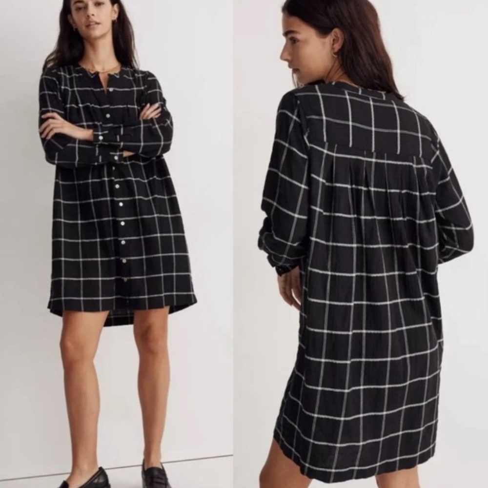 Madewell Collarless Shirtdress in Windowpane